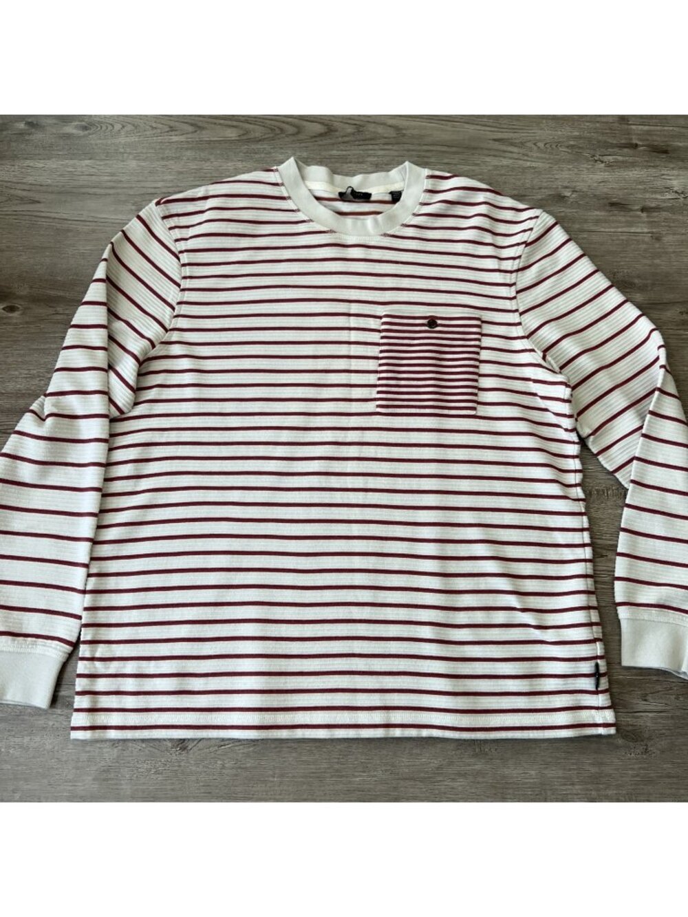 Ted Baker Long Sleeve Shirt Mens 5/L Red Stripe Designer Ribbed Knit